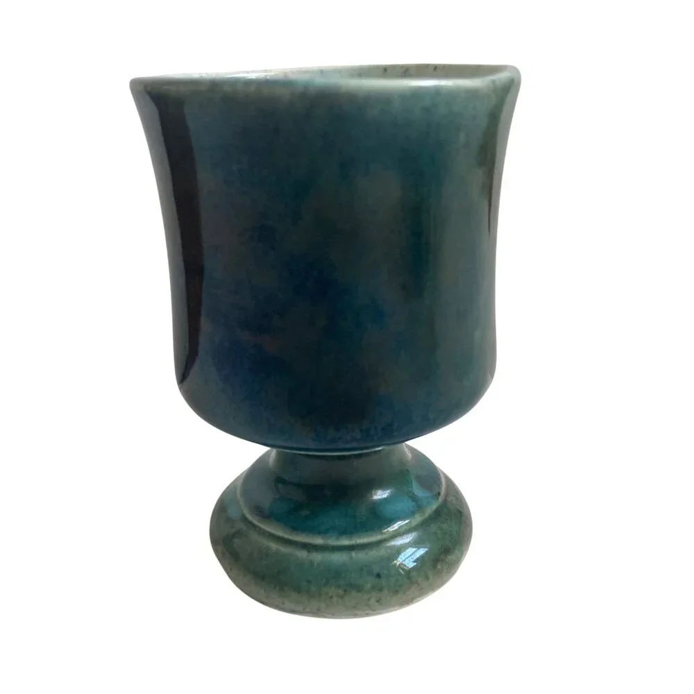 Vintage Thistle Goblet Crest Ceramics Scotland Blue Green Mini Vase Mid Century